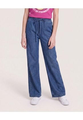 Jean Wide Leg Pretina Ajustable Para Niña Infantil Niña Azul Ostu
