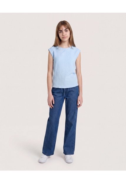 Camiseta Texturizada Manga Sisa Para Niña  Infantil Niña Azul Ostu