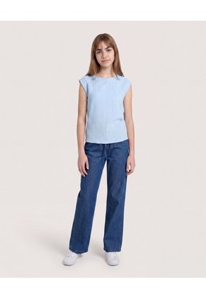 Camiseta Texturizada Manga Sisa Para Niña Infantil Niña Azul Ostu