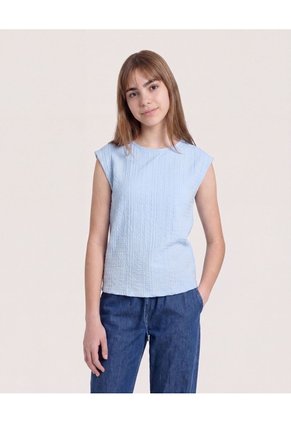 Camiseta Texturizada Manga Sisa Para Niña Infantil Niña Azul Ostu