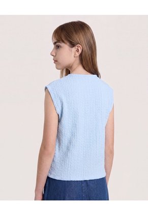 Camiseta Texturizada Manga Sisa Para Niña Infantil Niña Azul Ostu
