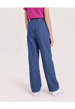 Jean Wide Leg Pretina Ajustable Para Niña Infantil Niña Azul Ostu