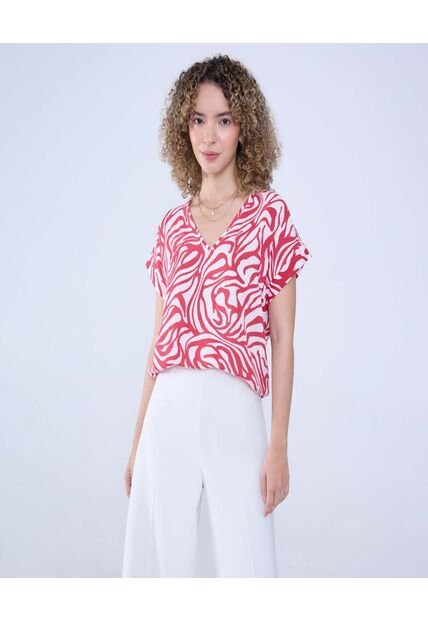 Blusa Para Mujer Manga Corta Color Rojo Marca Ostu #40121064