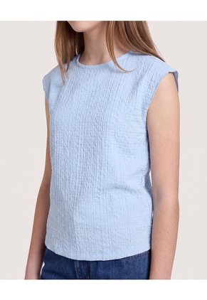 Camiseta Texturizada Manga Sisa Para Niña Infantil Niña Azul Ostu