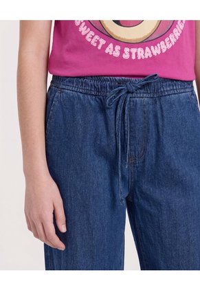 Jean Wide Leg Pretina Ajustable Para Niña Infantil Niña Azul Ostu