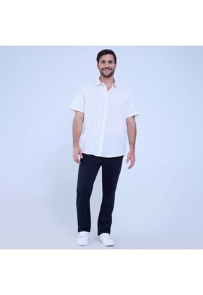 Camisa Para Hombre Manga Corta Sin Bolsillo Color Crema Marca Ostu #60010762