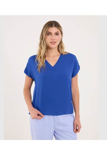 Blusa Para Mujer Manga Corta Color Azul Marca Ostu #40121182