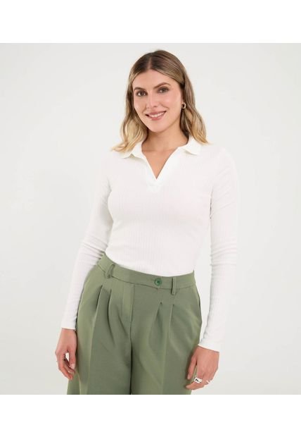 Camiseta Para Mujer Manga Larga Cuello V Color Crema Marca Ostu #40092521