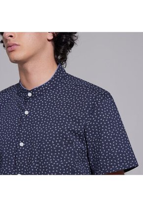 Camisa Para Hombre Manga Corta Con Bolsillo Cuello Neru Color Azul  Marca Ostu #60010564