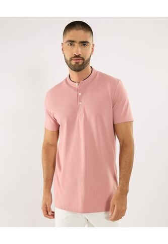 Polo Para Hombre Cuello Mao Sin Bolsillo Color Rosa Marca Ostu #60110839 Ostu