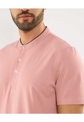 Polo Para Hombre Cuello Mao Sin Bolsillo Color Rosa Marca Ostu #60110839