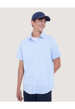 Camisa Para Hombre Manga Corta Con Bolsillo Cuello Casual M Color Azul Marca Ostu #60010800