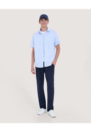 Camisa Para Hombre Manga Corta Con Bolsillo Cuello Casual M Color Azul Marca Ostu #60010800