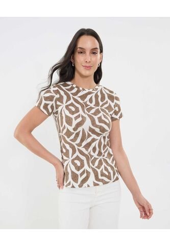 Camiseta Para Mujer Manga Corta Cuello Redondo Color Crudo Marca Ostu #40092428 Ostu