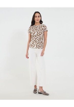 Camiseta Para Mujer Manga Corta Cuello Redondo Color Crudo Marca Ostu #40092428