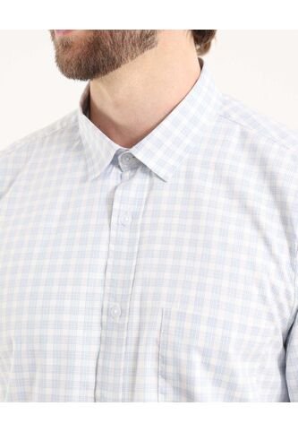 Camisa  Para Hombre Manga Larga Con Bolsillo Cuello Casual M Color Crema Marca Ostu #60010876 Ostu