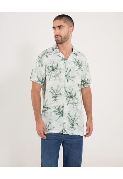 Camisa  Para Hombre Manga Corta Sin Bolsillo Cuello Resort Color Verde Marca Ostu #60010890
