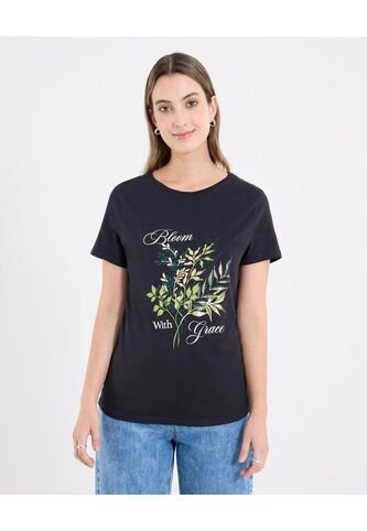 Camiseta  Para Mujer Manga Corta Cuello Redondo Color Negro Marca Ostu #40092674 Ostu
