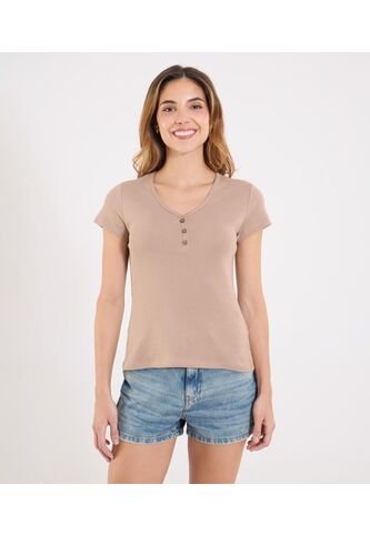 Camiseta Para Mujer Manga Corta Cuello Redondo Color Café Marca Ostu #40092629 Ostu