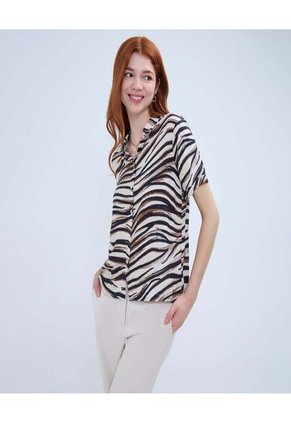 Camisa Para Mujer Manga Corta Color Beige Marca Ostu #40010265