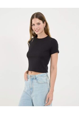 Crop Top Para Mujer Manga Corta Color Negro Marca Ostu #40091497 Ostu