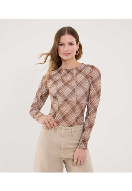 Camiseta Para Mujer Manga Larga Cuello Redondo Color Café Marca Ostu #40092560