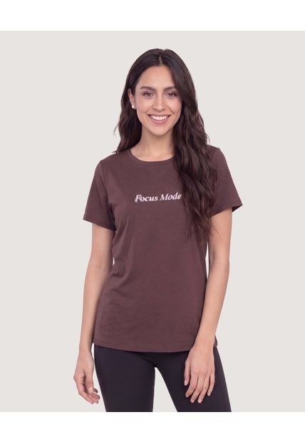 Camiseta Manga Corta Con Screen-Deportivo  Para Mujer Café Ostu