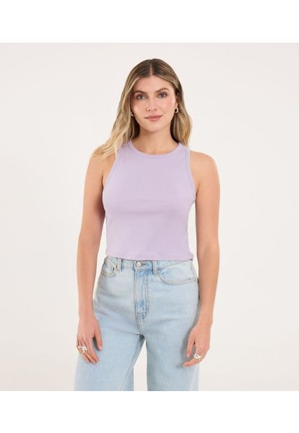Camiseta Para Mujer Crop Top Manga Sisa Color Lila Marca Ostu #40092607