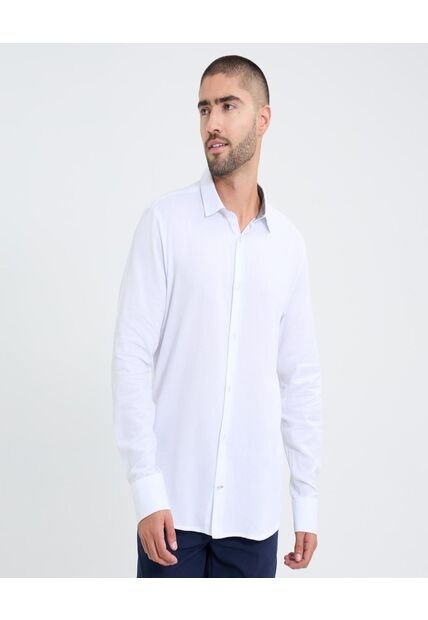 Camisa Para Hombre Manga Larga Sin Bolsillo Cuello Casual M Color Blanco Marca Ostu #60010805
