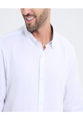 Camisa Para Hombre Manga Larga Sin Bolsillo Cuello Casual M Color Blanco Marca Ostu #60010805