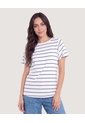 Camiseta Rayas Manga Amplia  Para Mujer Azul Ostu de Ostu