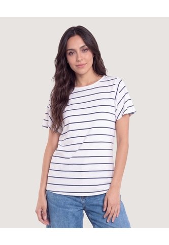 Camiseta Rayas Manga Amplia  Para Mujer Azul Ostu Ostu