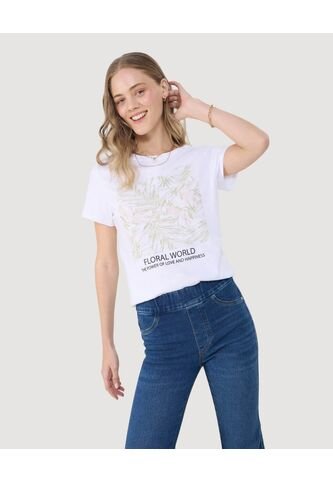 Camiseta Para Mujer Manga Corta Cuello Redondo Color Avena Marca Ostu #40092375 Ostu