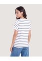 Camiseta Rayas Manga Amplia  Para Mujer Azul Ostu de Ostu