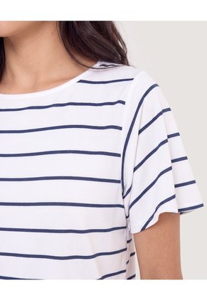 Camiseta Rayas Manga Amplia  Para Mujer Azul Ostu