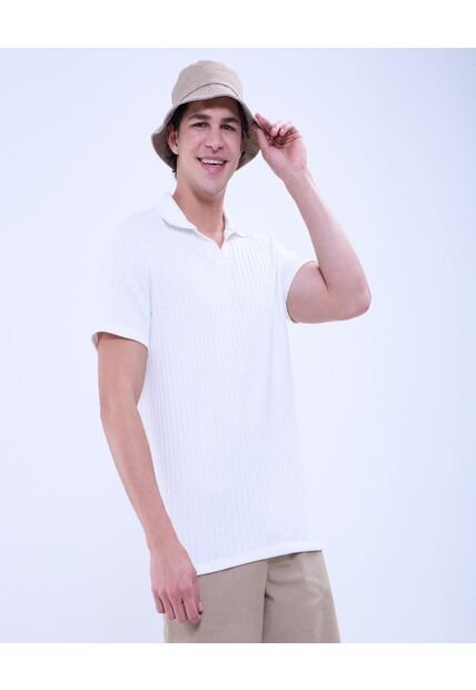 Polo Para Hombre Cuello Tejido Sin Bolsillo Color Crema Marca Ostu #60110696