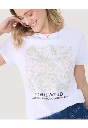 Camiseta Para Mujer Manga Corta Cuello Redondo Color Avena Marca Ostu #40092375