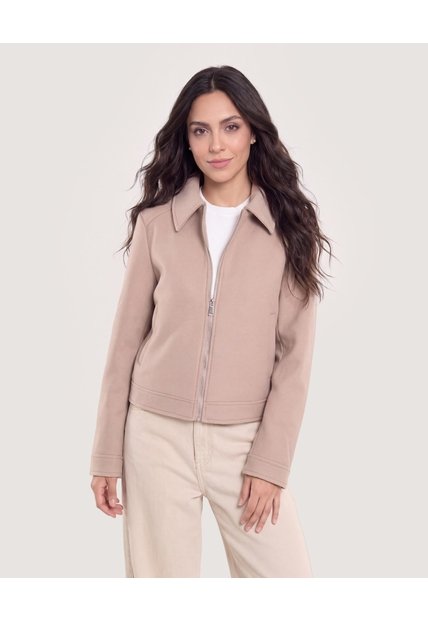 Chaqueta Trucker Cuello Camisero  Para Mujer Beige Ostu