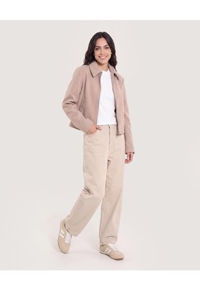 Chaqueta Trucker Cuello Camisero  Para Mujer Beige Ostu