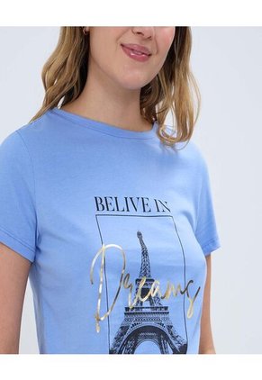 Camiseta Para Mujer Manga Corta Color Azul  Marca Ostu #40092003