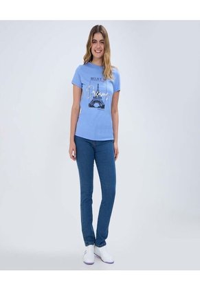 Camiseta Para Mujer Manga Corta Color Azul  Marca Ostu #40092003