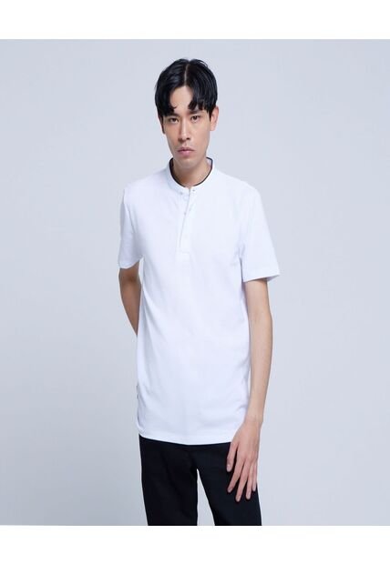 Polo Para Hombre Cuello Mao Sin Bolsillo Color Blanco Marca Ostu #60110611