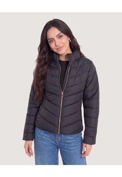 Chaqueta Acolchada Cuello Alto  Para Mujer Negro Ostu