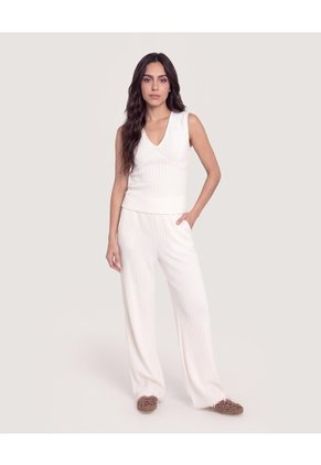 Pantalón Wide Leg Texturizado Para Mujer Blanco Ostu