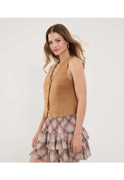 Chaleco Para Mujer Plano Color Camel Marca Ostu #40250026