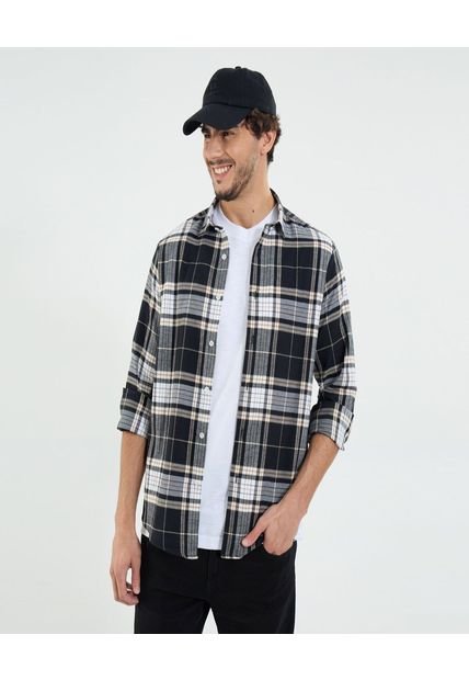 Camisa Para Hombre Manga Larga Sin Bolsillo Cuello Casual M Color Negro Marca Ostu #60010815