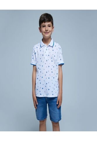 Polo Para Niño Manga Corta Color Blanco Marca Ostu #80110088 Ostu