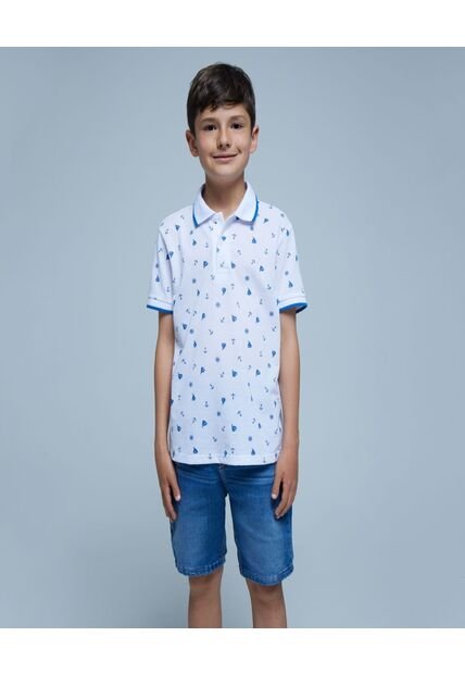 Polo Para Niño Manga Corta Color Blanco Marca Ostu #80110088
