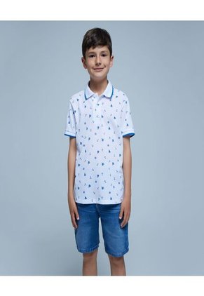 Polo Para Niño Manga Corta Color Blanco Marca Ostu #80110088