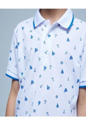 Polo Para Niño Manga Corta Color Blanco Marca Ostu #80110088